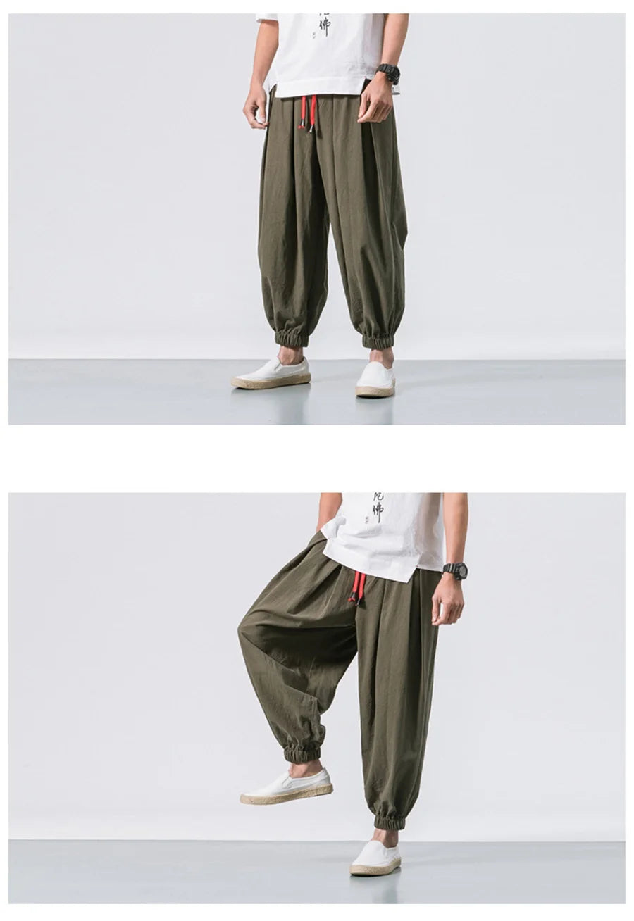 FGKKS Spring Men Loose Harem Pants Chinese Linen Overweight Sweatpants High Quality Casual Brand Oversize Trousers Male